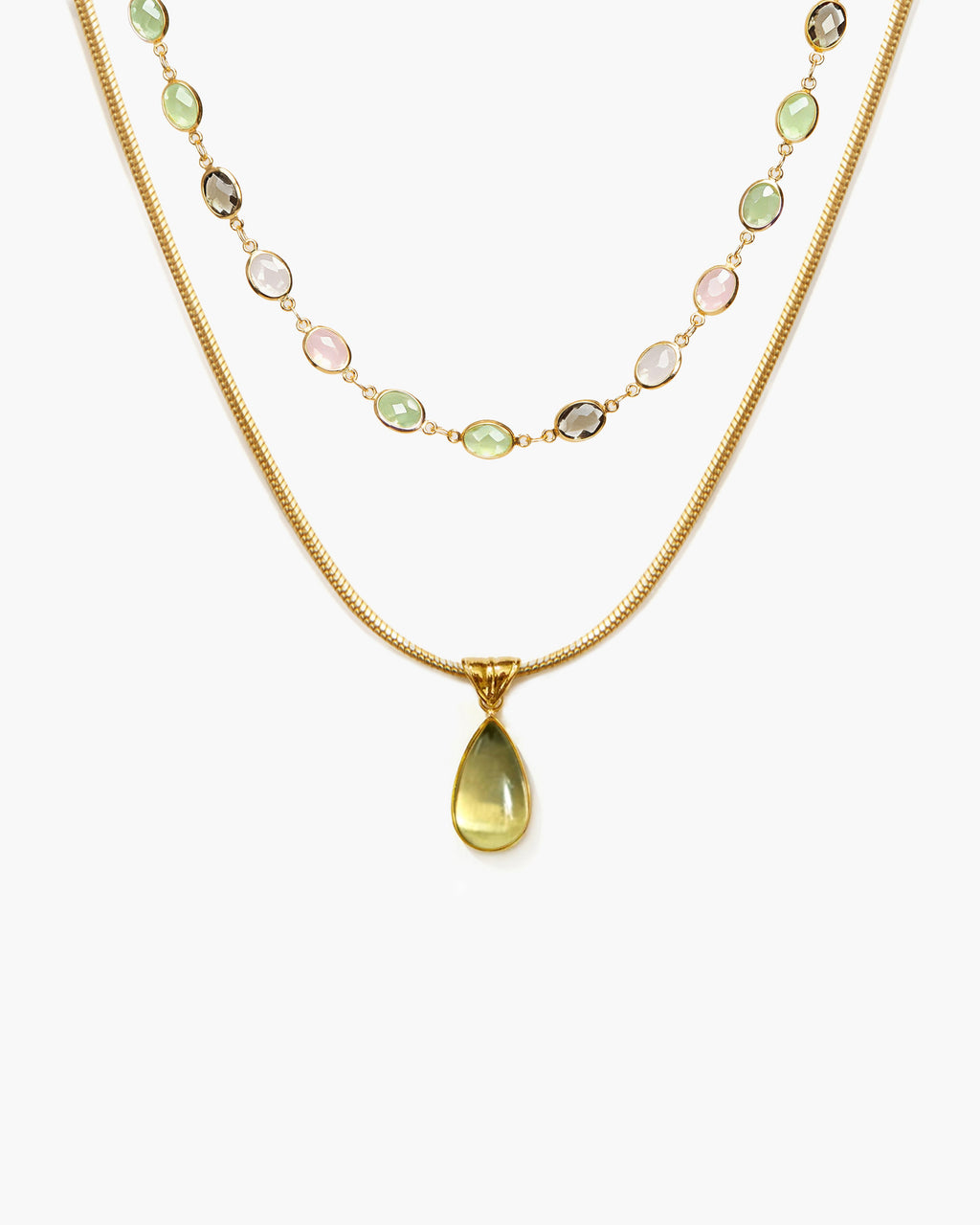 Waterdrop & Whimsical Romance Stone Necklace Set in Silver