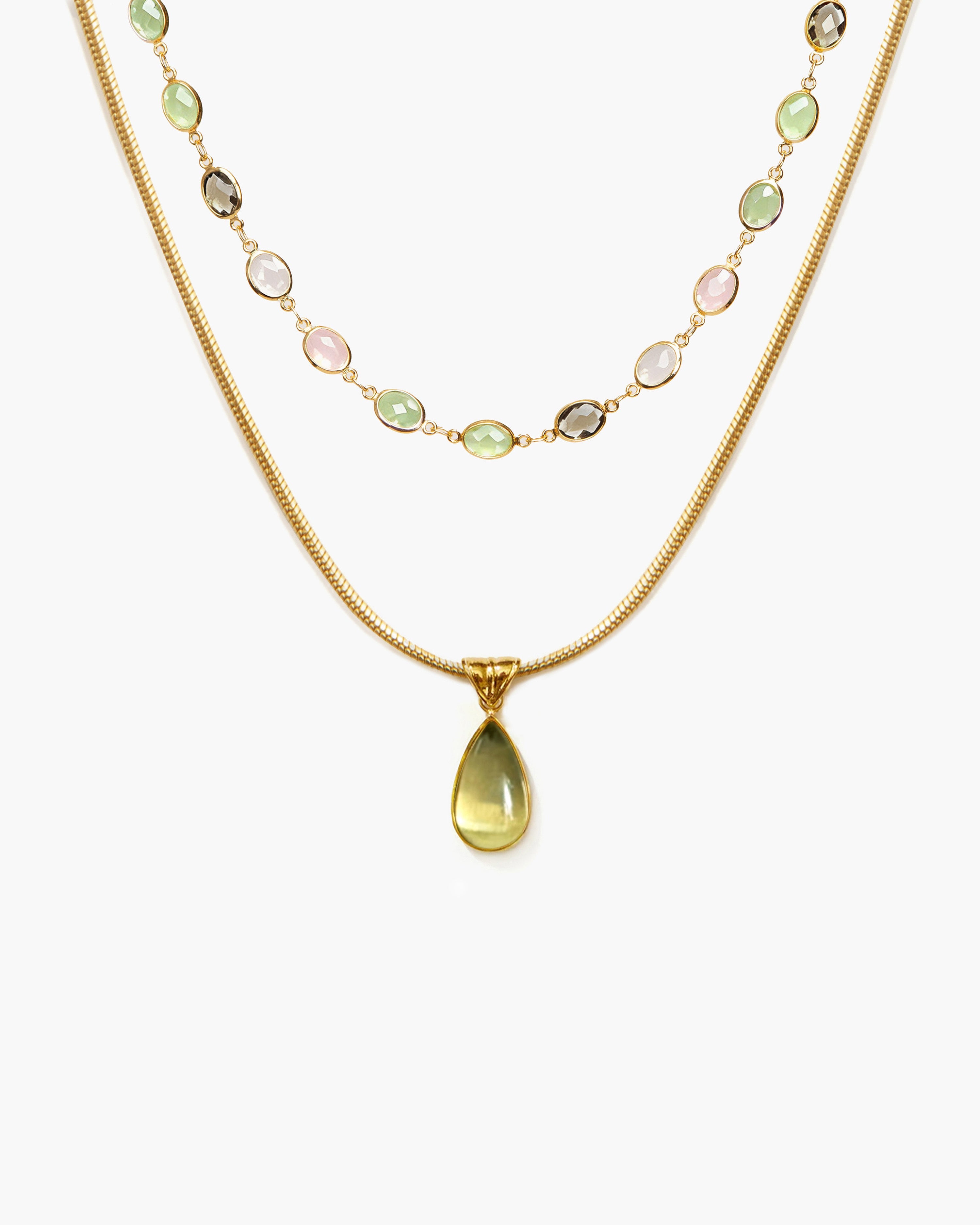 Waterdrop & Whimsical Romance Stone Necklace Set in Silver
