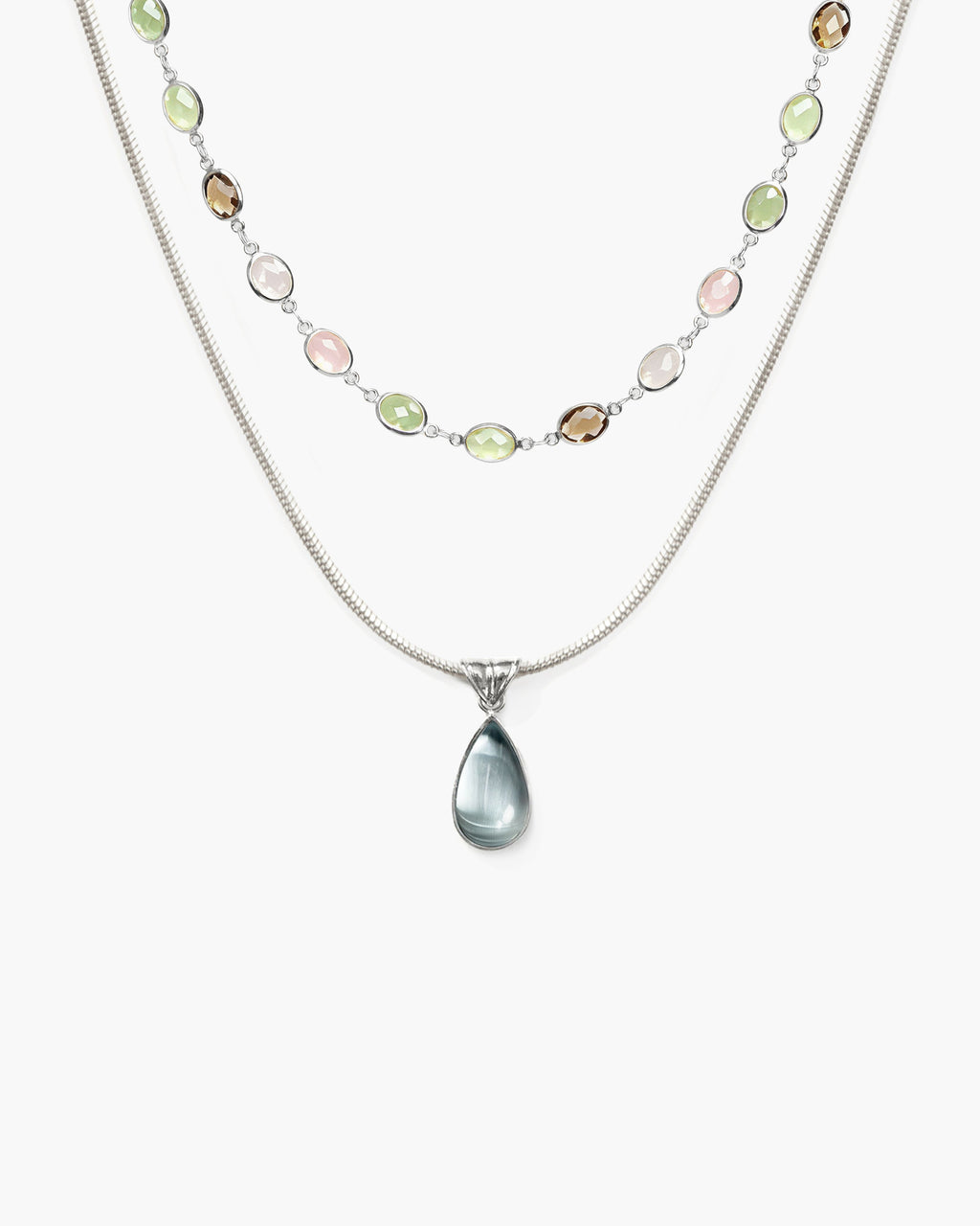 Waterdrop & Whimsical Romance Stone Necklace Set in Silver