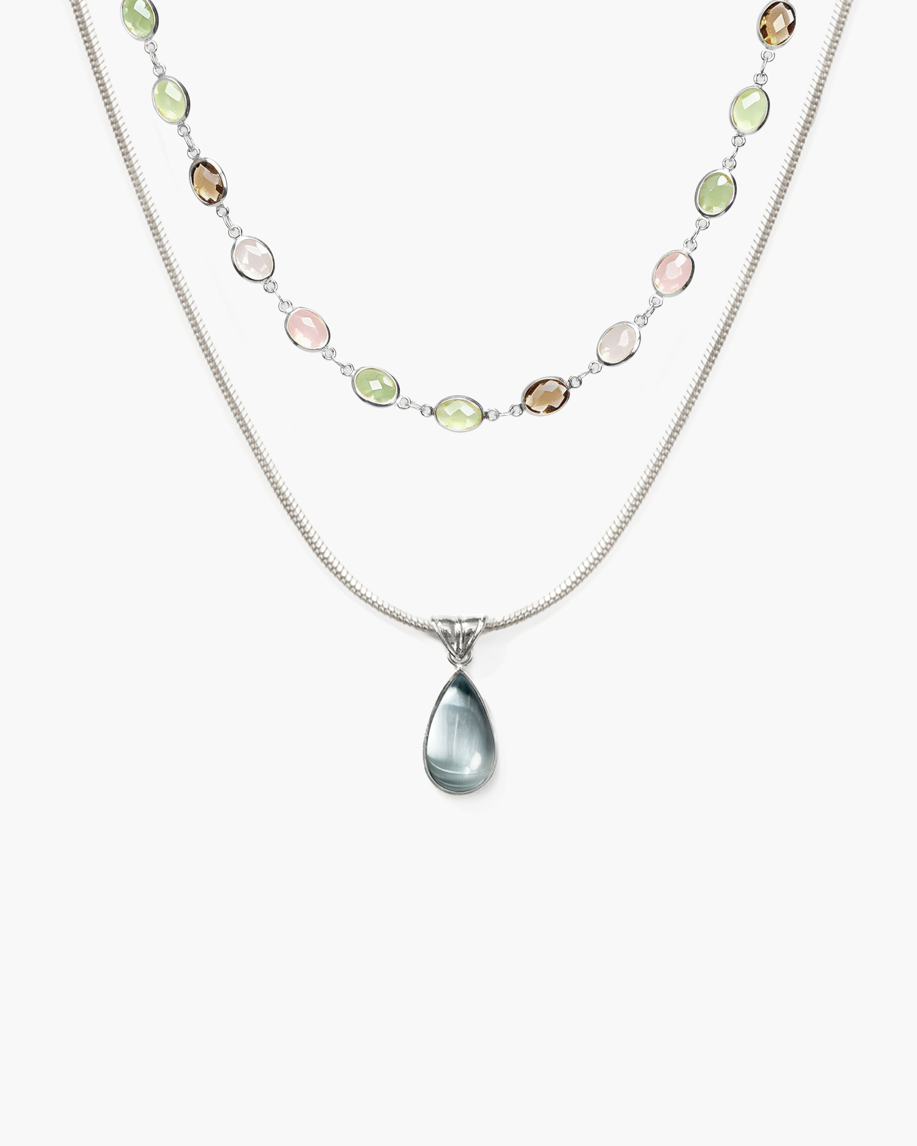 Waterdrop & Whimsical Romance Stone Necklace Set in Silver